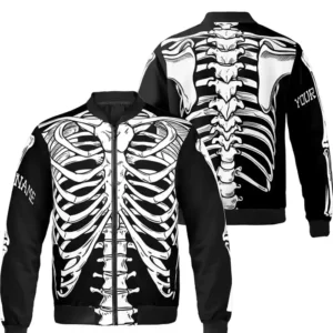 Halloween Skeleton Personalized Black Spooky Season Bomber Jacket For Men and Women
