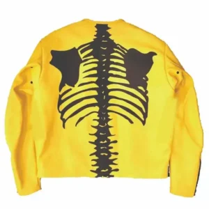 Halloween Skeleton Punk Rock Skull Bones Yellow Leather Jacket