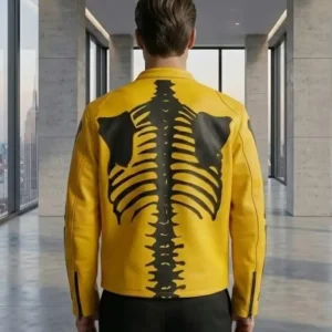 Halloween Skeleton Punk Rock Skull Bones Yellow Leather Jacket Men and Women