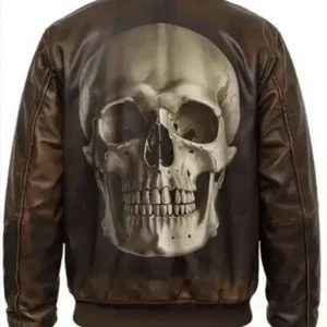 Halloween Skull Brown Bomber Leather Jacket