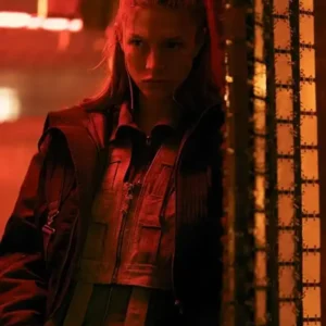 Hunter Schafer TV Series Blade Runner 2099 Cora Maroon Jacket