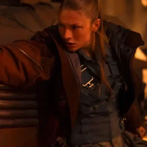 Hunter Schafer TV Series Blade Runner 2099 Cora Maroon Jacket Sale