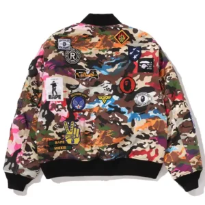 Hybrid Camo Multi Badge Padded Bomber MA-1 Jacket