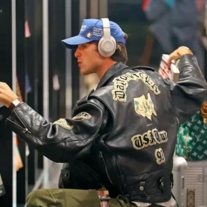 Jacob Elordi Airport Sydney Australia 2026 Black Avirex Leather Jacket