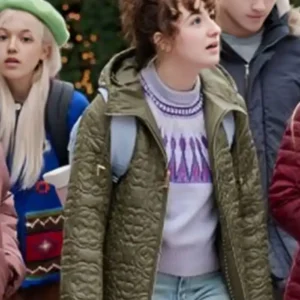 Jenny A Dance in the Snow Quilted Olive Green Hooded Puffer Jacket