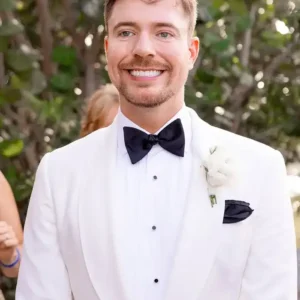Jimmy Donaldson Wedding MrBeast White Suiting Fabric Blazer Sale