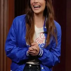 Jimmy Kimmel Live Elizabeth Olsen Blue Jacket