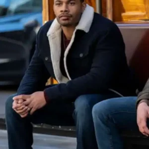 Jordan Calloway Fire Country 2026 Jake Crawford Black Wool Shearling Jacket