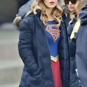 Kara Danvers Supergirl Melissa Benoist Navy Blue Hooded Coat