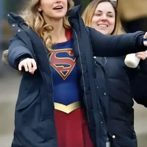 Kara Danvers Supergirl Melissa Benoist Navy Blue Hooded Coat Sale