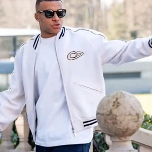 Kylian Mbappe Christian Dior White and Pink Varsity Bomber Jacket For Men and Women
