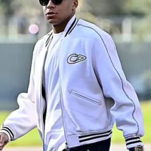 Kylian Mbappe Christian Dior White and Pink Varsity Bomber Jacket Men and Women