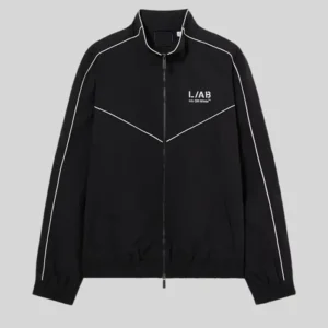 L AB Diagonal Black Zip-Up Track Jacket For Men and Women