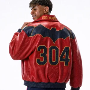 Lamine Yamal Spain Final World Cup Red Oversized Bomber Leather Jacket
