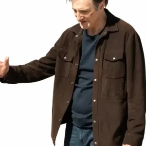 Liam Neeson Movie The Mongoose 2026 Ryan Fang Flanagan Brown Suede Leather Jacket