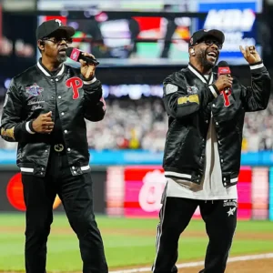 MLB Philadelphia Phillies All Star Game 2026 Boyz II Men Black Satin Varsity Jacket
