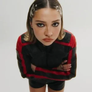 Madelyn Cline Diesel L-Ovable Black and Red Color Block Leather Biker Jacket