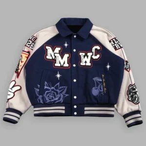 Mickey Mouse Wolves Club Roxy Box Cut Rudy Letterman Jacket in Navy Blue