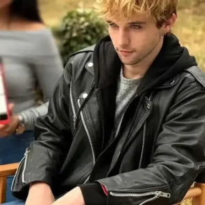 Mikel Niso Movie Boulevard 2026 Luke Howland Black Biker Leather Jacket