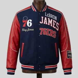 NBA Philadelphia 76ers LeBron James Custom Navy Blue And Red Varsity Letterman Jacket