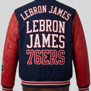 NBA Philadelphia 76ers LeBron James Custom Navy Blue And Red Varsity Letterman Jacket Sale