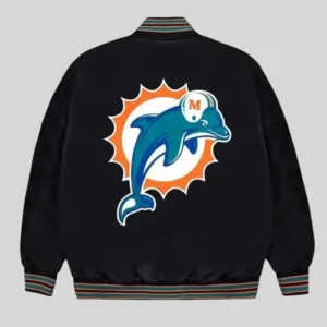 NFL Miami Dolphins Aqua Rib Bomber Black Jacket