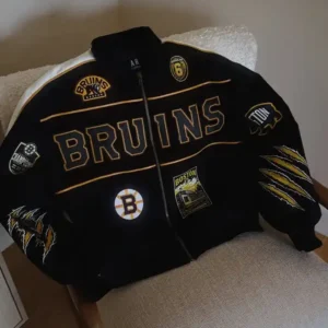 NHL Team Boston Bruins Charlie McAvoy Black Wool Bomber Jacket Sale