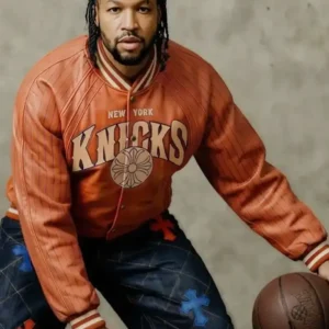 New York Knicks Chrome Hearts Orange Leather Varisty Jacket