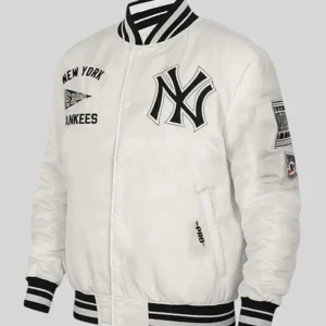 New York Yankees Retro Full-Snap Off White Satin Jacket