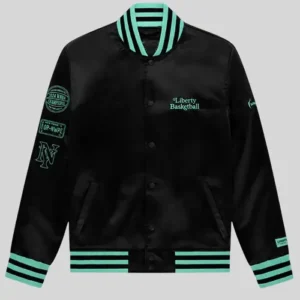 New York or Nowhere Liberty Twin Flame Black and Green Varsity Jacket For Men and Women