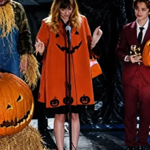 Nia Vardalos The Curse of Bridge Hollow Pumpkin Orange Wool Coat For Women