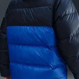 Obsidian Game Nike Black and Blue Hooded Windrunner Down Puffer Jacket