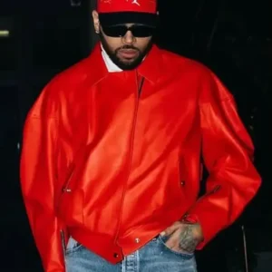 Paris Chris Brown 2026 Red Leather Jacket