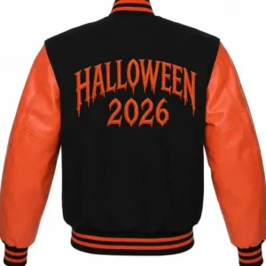 Personalize Halloween 2026 Black and Orange Varsity Jacket
