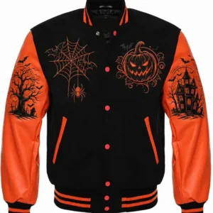 Personalize Halloween Black and Orange Varsity Jacket