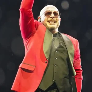 Pitbull I’m Back Tour Black Satin Shawl Lapel Red Tuxedo Blazer