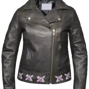 Purple Rose Leather Jacket