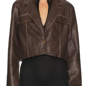 Real Housewives Of Orange County S20 Tamra Judge Dark Brown Cropped Leather Blazer Jacket