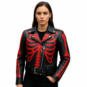 Red Skeleton Bones Biker Jack