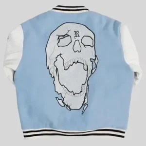 Revenge Skull Light Blue and White Varsity Jacket