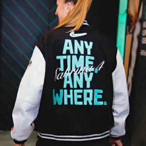 Sabrina Ionescu Nike Any Time Any Where Black and White Varsity Jacket