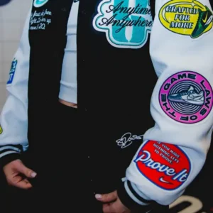 Sabrina Ionescu Nike Any Time Any Where Black and White Varsity Jacket Sale