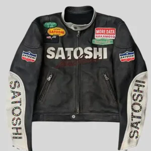 Satoshi Nakamoto 7 Black Cafe Racer Motorcycle Leather Jacket
