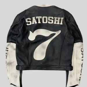 Satoshi Nakamoto 7 Black Cafe Racer Motorcycle Leather Jacket For Men and Women