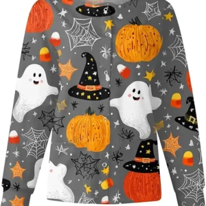 Scrub Halloween Graphics Print Working Uniform Jacket
