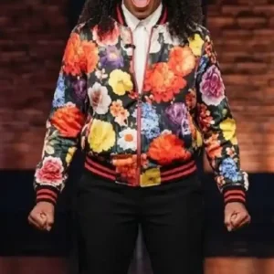 Shop Amber Ruffin Late Night with Seth Meyers Floral Bomber Jacket