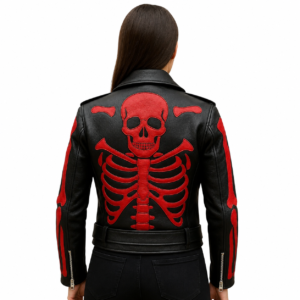 Shop Black With Red Skeleton Bones Biker Leather Jacket For Men and Women