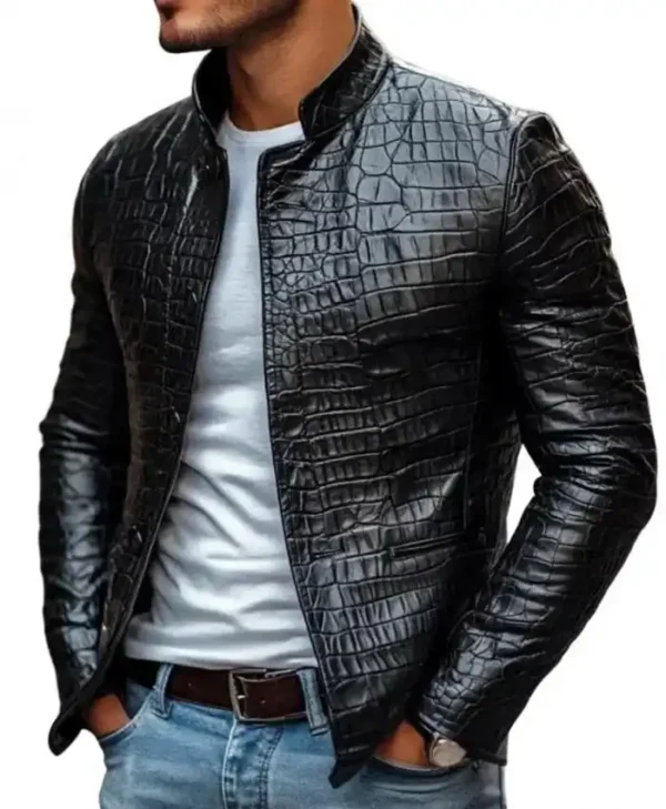 Crocodile Embossed Leather Jacket For Sale - Vanquishe