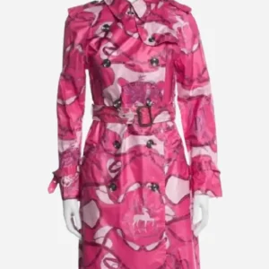 Shop Elle Woods 2026 Elle S01 Lexi Minetree Pink Graphic Printed Trench Coat