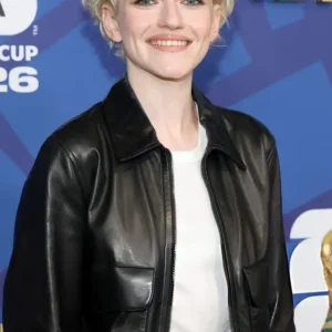 Shop FIFA World Cup 2026 Final Julia Garner Black Leather Jacket